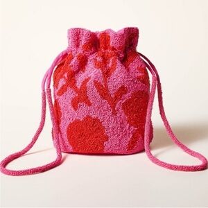 NWT KATE SPADE X TARGET Pink and Red Beaded Drawstring Floral Women's Bag